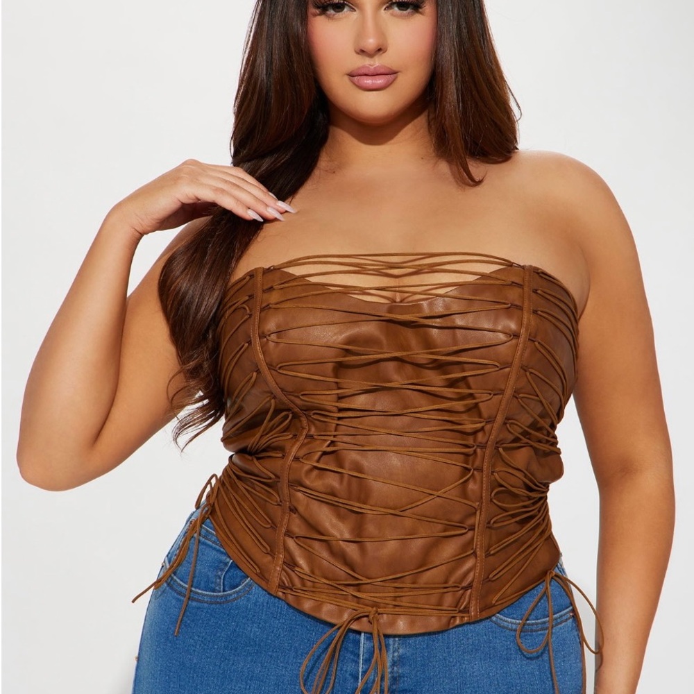 Fashion Nova Brown Strapless Corset Top